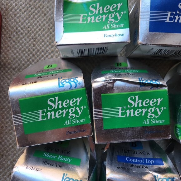 11 Leggs Sheer Energy Control Top Pantyhose Jet Off Black Sheer Toe Size B Boxed - Picture 2 of 6